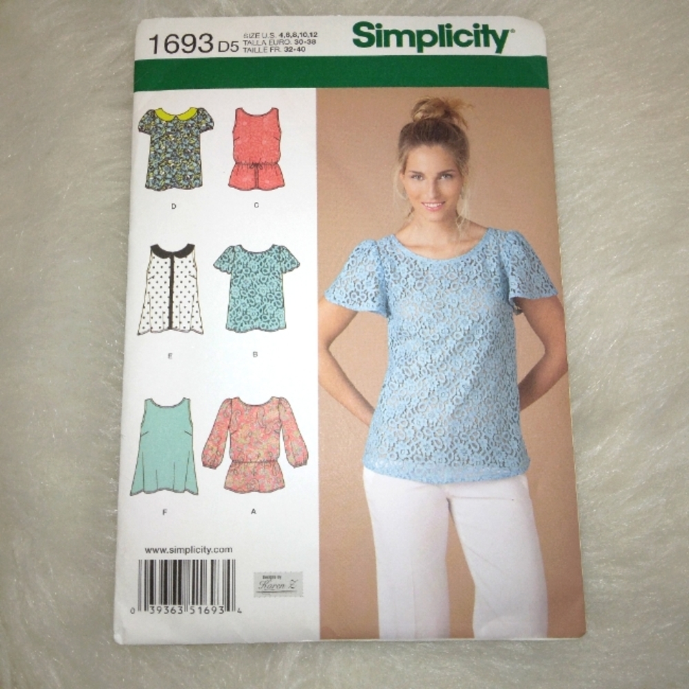 SIMPLICITY 1693 Sz 4-12 Misses tops in 6 variations